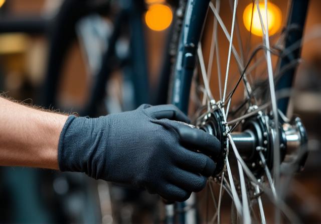精密な自転車パーツの組立作業